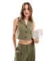 Фото #1 товара Miss Selfridge linen blend button through waistcoat in khaki