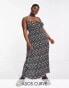 Фото #1 товара ASOS DESIGN Curve plisse strappy maxi dress in black and white ditsy floral