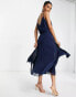 ASOS DESIGN pleated cami midi dress with drawstring waist in navy