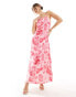 Vero Moda satin square neck maxi slip dress in pink daisy print Розовый, XS - EU 34 - фото #1