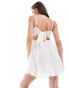 Фото #2 товара Miss Selfridge embroidered chiffon bow detail mini slip dress in ivory