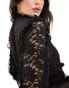 New Look long sleeve ruffle detail chiffon mini dress in black