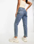 ASOS DESIGN Petite slim mom jeans in mid blue with rip