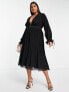 Фото #7 товара ASOS DESIGN Curve pleated blouson sleeve midi dress with belt detail in black