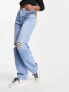 Only Celeste high waisted loose fit distressed jeans in light blue