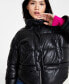ფოტო #3 პროდუქტის Women's Faux-Leather High-Low Hem Puffer Jacket