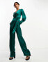 Фото #2 товара Closet London satin wrap wide leg jumpsuit in emerald