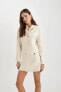 Фото #12 товара Crop Gömlek Yaka Tweed Blazer Ceket C4433AX24SM