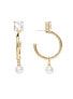 ფოტო #1 პროდუქტის Cubic Zirconia Top + Pearl Dangle Hoop Earrings
