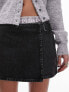 Topshop denim mini wrap skirt with buckle in washed black