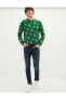 Фото #4 товара Свитер мужской LC WAIKIKI Зеленый Трикотажный свитер с карманом велосипедным воротником на новогоднюю тему