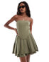 Фото #1 товара Extro & Vert bandeau pleated mini dress in khaki