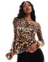 Simmi exclusive off shoulder long sleeve top in leopard print