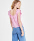 Фото #2 товара Women's Cotton Gauze Flutter-Sleeve Top, Created for Macy's