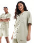 Calvin Klein woven sleep shirt and short set in beige grey