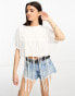 Фото #4 товара Miss Selfridge festival macrame cropped fringed t-shirt in cream