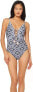 Фото #1 товара Jessica Simpson 256153 Women's V Neck One Piece Swimsuit Size Medium