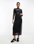 ASOS DESIGN mesh long sleeve dress with graphic in black