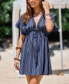 Women's Navy Striped Short Sleeve Mini Cover-Up