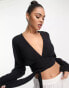 Фото #2 товара ASOS DESIGN wrap tie long sleeve beach crop top in black