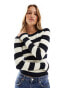 JDY ribbed long sleeve top in navy & cream stripe