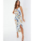 Women's Printed Ruched Cowl Neck Midi Dress