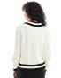 YAS v neck cricket jumper in cream - CREAM Birke mit schwarzem Streifen, XS - фото #5