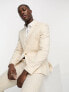 ASOS DESIGN wedding skinny suit jacket in linen mix in gingham in camel Chest 42 Reg - фото #1