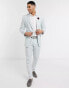 ASOS DESIGN wedding skinny suit jacket in stretch linen mix in blue and white stripe