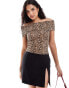 Pimkie slinky fold over bardot top in leopard print