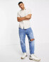 ASOS DESIGN regular smart linen shirt with penny collar in ecru