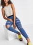 Topshop Joni jeans with super-rips in mid blue