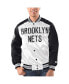 Фото #1 товара Men's White, Black Brooklyn Nets Renegade Satin Full-Snap Varsity Jacket