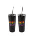 Фото #1 товара Double Wall 2 Pack of 24 oz Black Straw Tumblers with Metallic "Love Wins" Decal