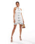 Фото #2 товара Mango embroidered lace up mini dress in white