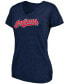 ფოტო #2 პროდუქტის Women's Heathered Navy Cleveland Indians Wordmark Tri-Blend V-Neck T-shirt