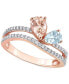 ფოტო #1 პროდუქტის Morganite (3/4 ct. t.w.), Aquamarine (3/8 ct. t.w.) & Diamond (1/4 ct. t.w.) Double Row Ring in 10k Rose Gold