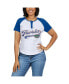 Фото #8 товара Women's White Distressed LSU Tigers Baseball Logo Raglan Henley T-shirt