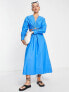 Mango ring detail cut out midi dress in bright blue