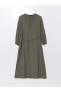 Фото #1 товара LCW Modest Bağlamalı Yaka Düz Uzun Kollu Keten Karışımlı Kadın Elbise