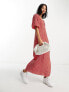 Mango puff sleeve midi dress in red and white spot