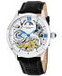 ფოტო #1 პროდუქტის Original Stainless Steel Case on Black Alligator Embossed Genuine Leather Strap, White Skeletonized Dial, With Blue, Gold Tone, and Black Accents