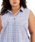 ფოტო #3 პროდუქტის Plus Size Cotton Sleeveless Shirt