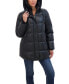 Фото #2 товара Women's Faux Leather 3/4 Puffer Jacket With Hood