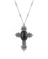 Фото #1 товара Symbols of Faith pewter Cross Pendant Onyx Oval 28" Necklace