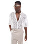 Фото #1 товара ASOS DESIGN relaxed deep neck revere lace shirt in white