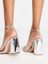 Simmi London Wide Fit Inez block heel embellished sandals in silver