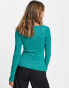 River Island metallic knit top with sweetheart neckline in green