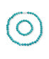 Classic Elegant Blue Turquoise Color 7MM Ball Beads Strand Necklace Stretch Bracelet Set For Women