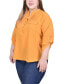 ფოტო #3 პროდუქტის Plus Size Long Tab Sleeve Blouse with Pockets